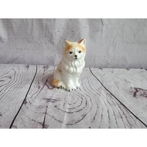 Bone China White Orange Tan Persian Cat Figure Vintage 3in tall